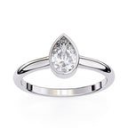 Bezel Pear Shape Solitaire Diamond Engagement Ring in White Gold