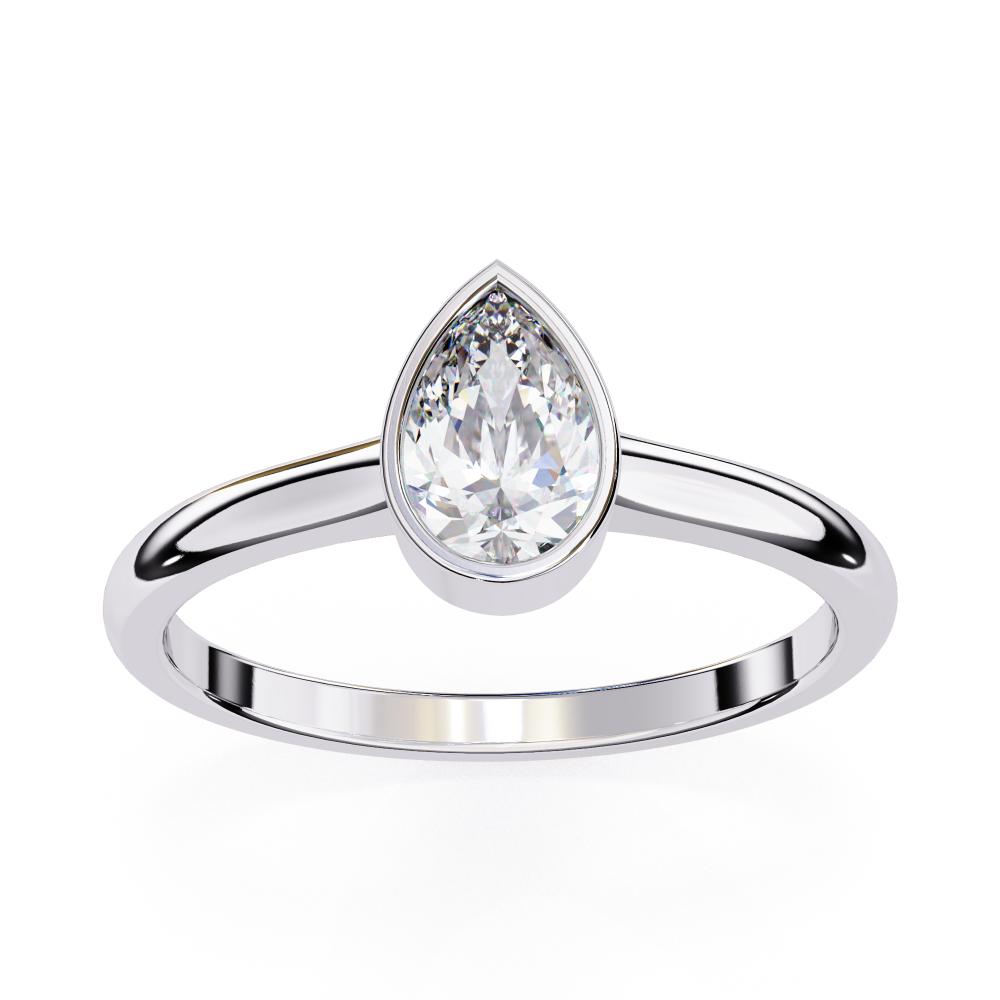 Bezel Pear Shape Solitaire Diamond Engagement Ring in White Gold