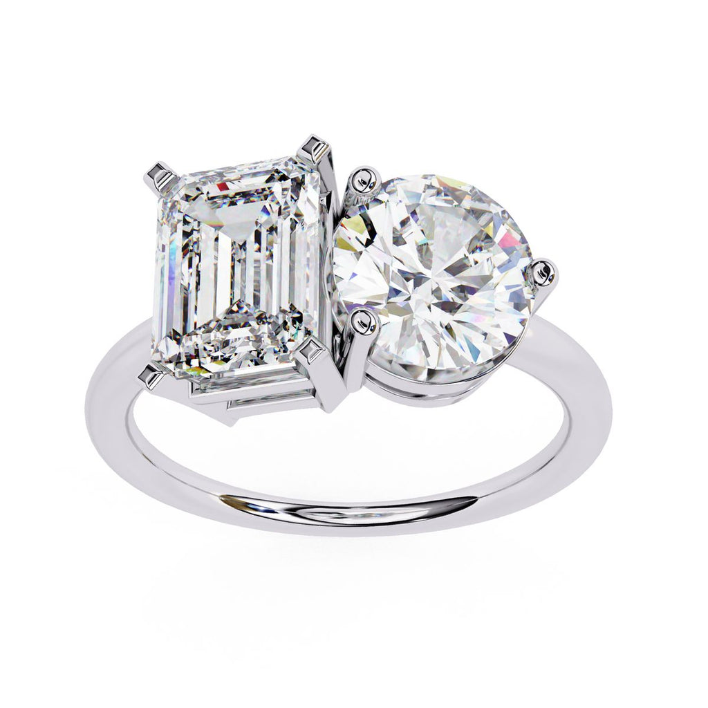 Emerald and round diamond Toi Et Moi engagement ring in Australia