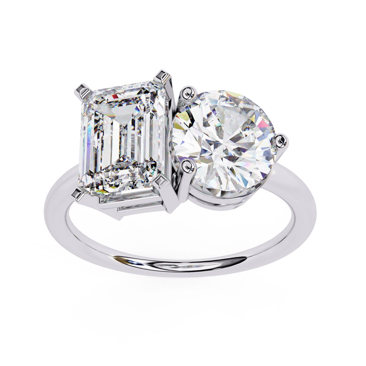Emerald and round diamond Toi Et Moi engagement ring in Australia