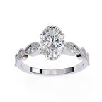 White Gold engagement ring with oval diamond and Milgrain details