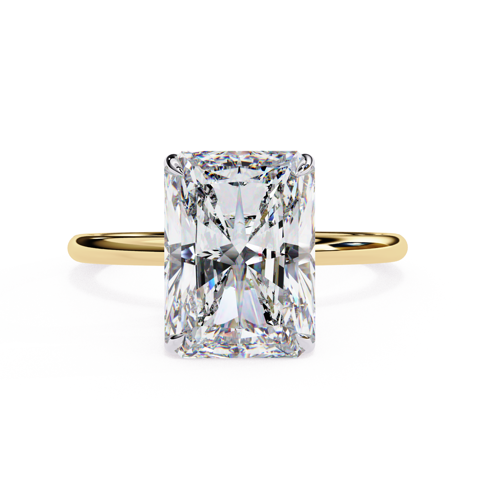 Radiant cut diamond engagement ring in yellow gold
