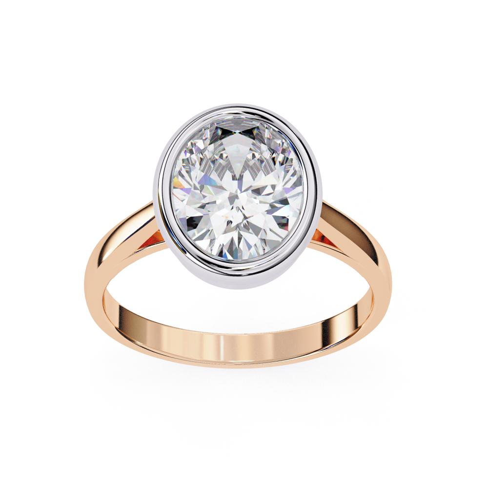 Bezel Floating Oval Solitaire Engagement Ring in Gold