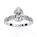 White Gold engagement ring with pear diamond and Milgrain details