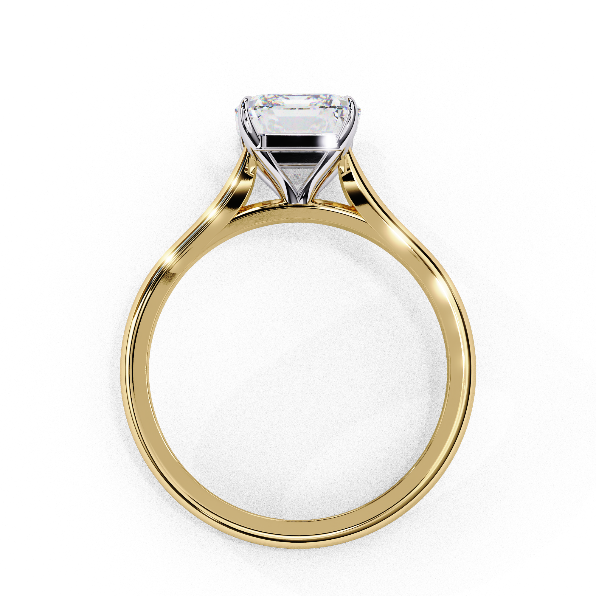 Solitaire diamond ring with Radiant and polished gold finish