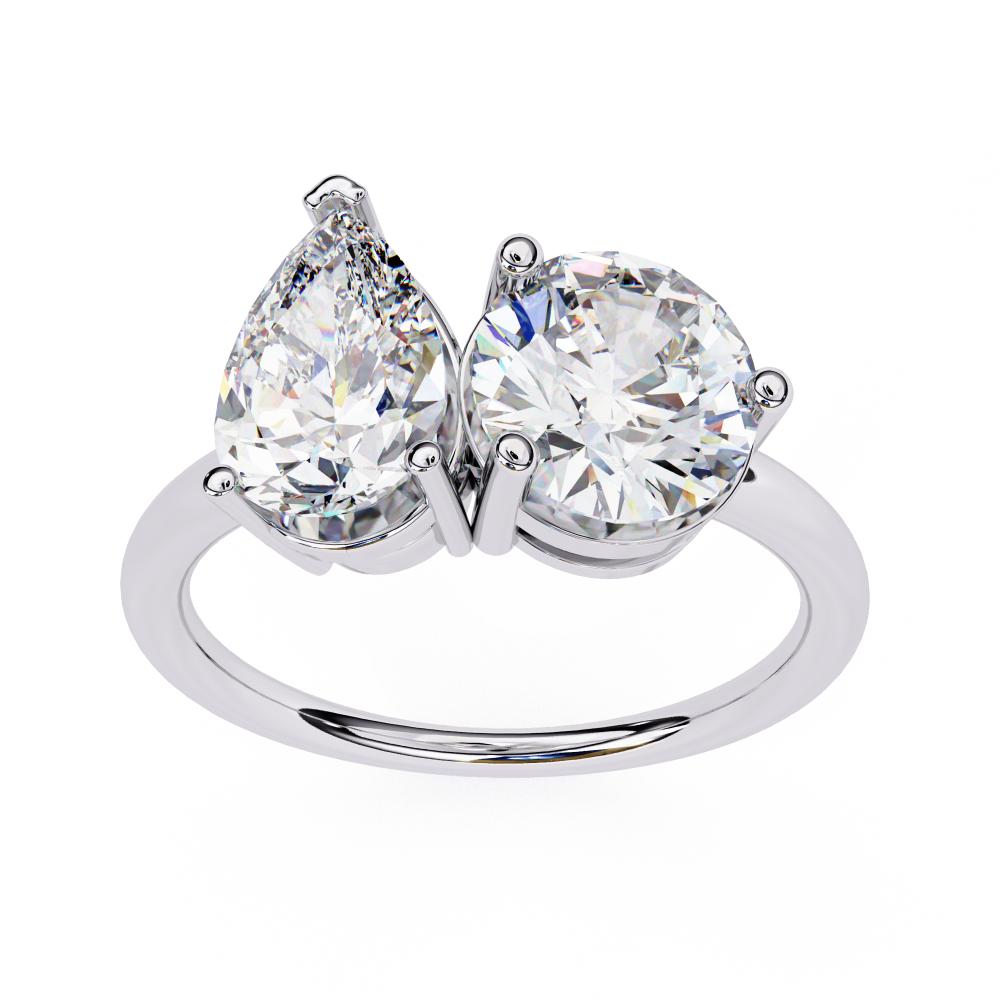 White Gold engagement ring with pear and round lab grown diamonds