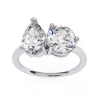 White Gold engagement ring with pear and round lab grown diamonds