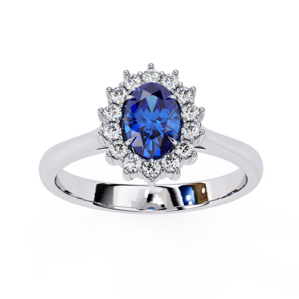 Oval Blue Sapphire and Diamond Halo Ring in Gold