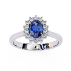Diamond engagement ring with oval blue sapphire