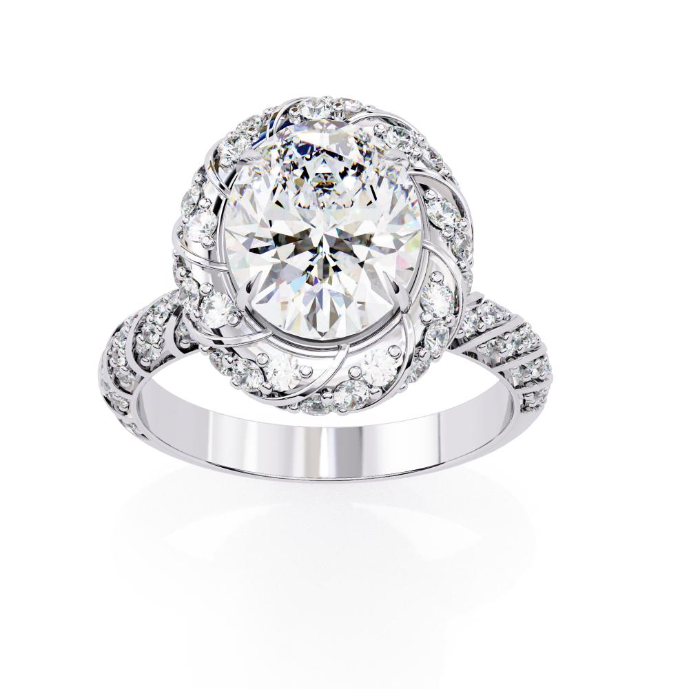 Twisted halo oval diamond ring for engagement