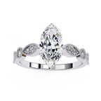White Gold engagement ring with marquise diamond and Milgrain details