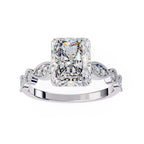 White Gold engagement ring with radiant diamond and Milgrain details