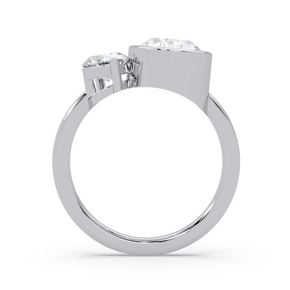 White gold ring with two diamonds on a white background
