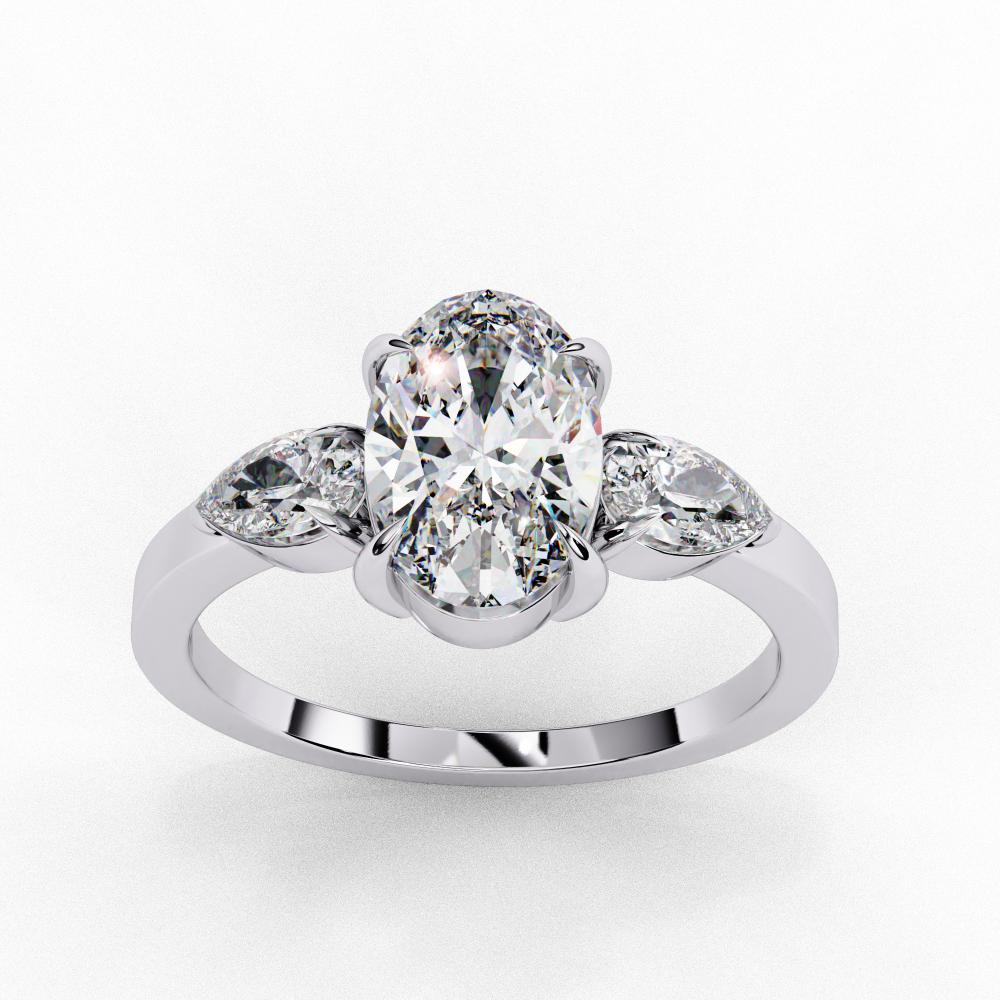 Oval shaped diamond engagement ring with pear side diamonds 