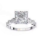 White Gold engagement ring with princess diamond and Milgrain details