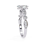 Elegant white gold Milgrain Cathedral engagement ring with oval diamond