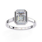 Bezel Emerald Cut Solitaire Diamond Engagement Ring in White Gold
