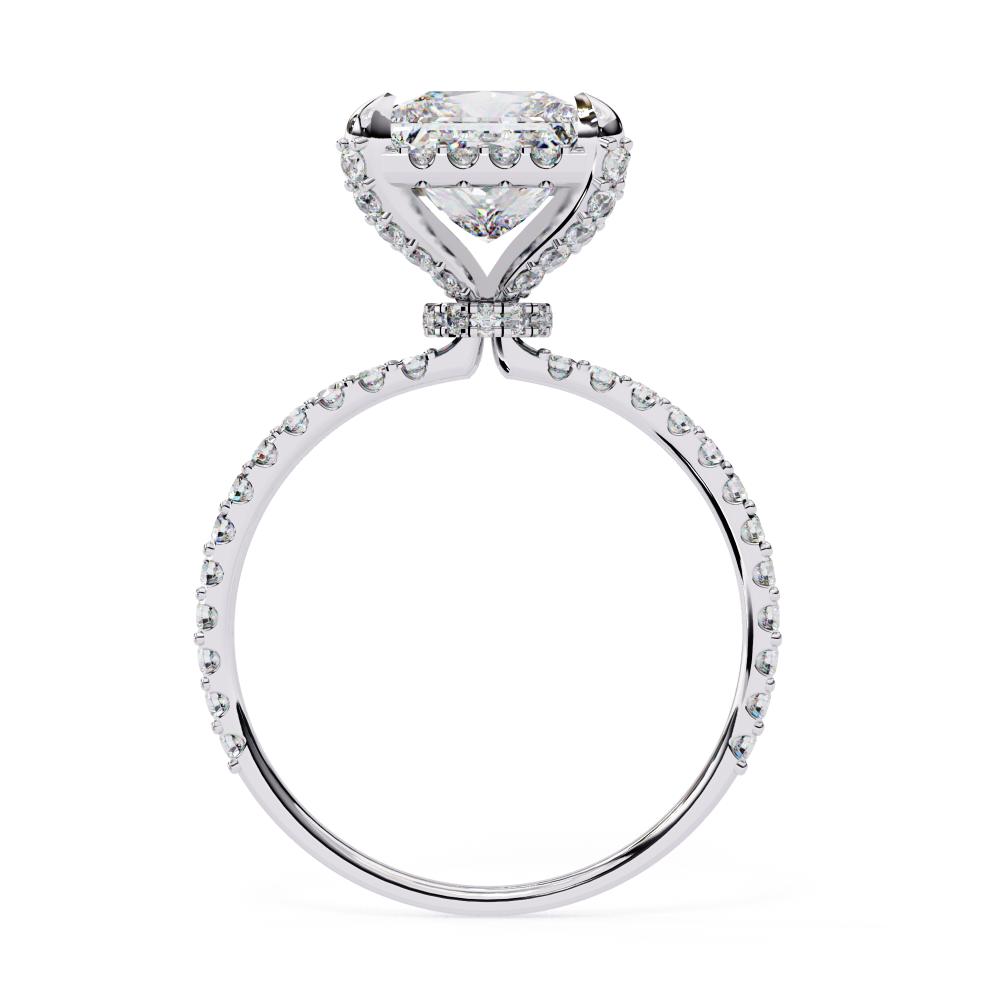 Princess-Cut with Pavé Round Diamond Halo Ring in Gold