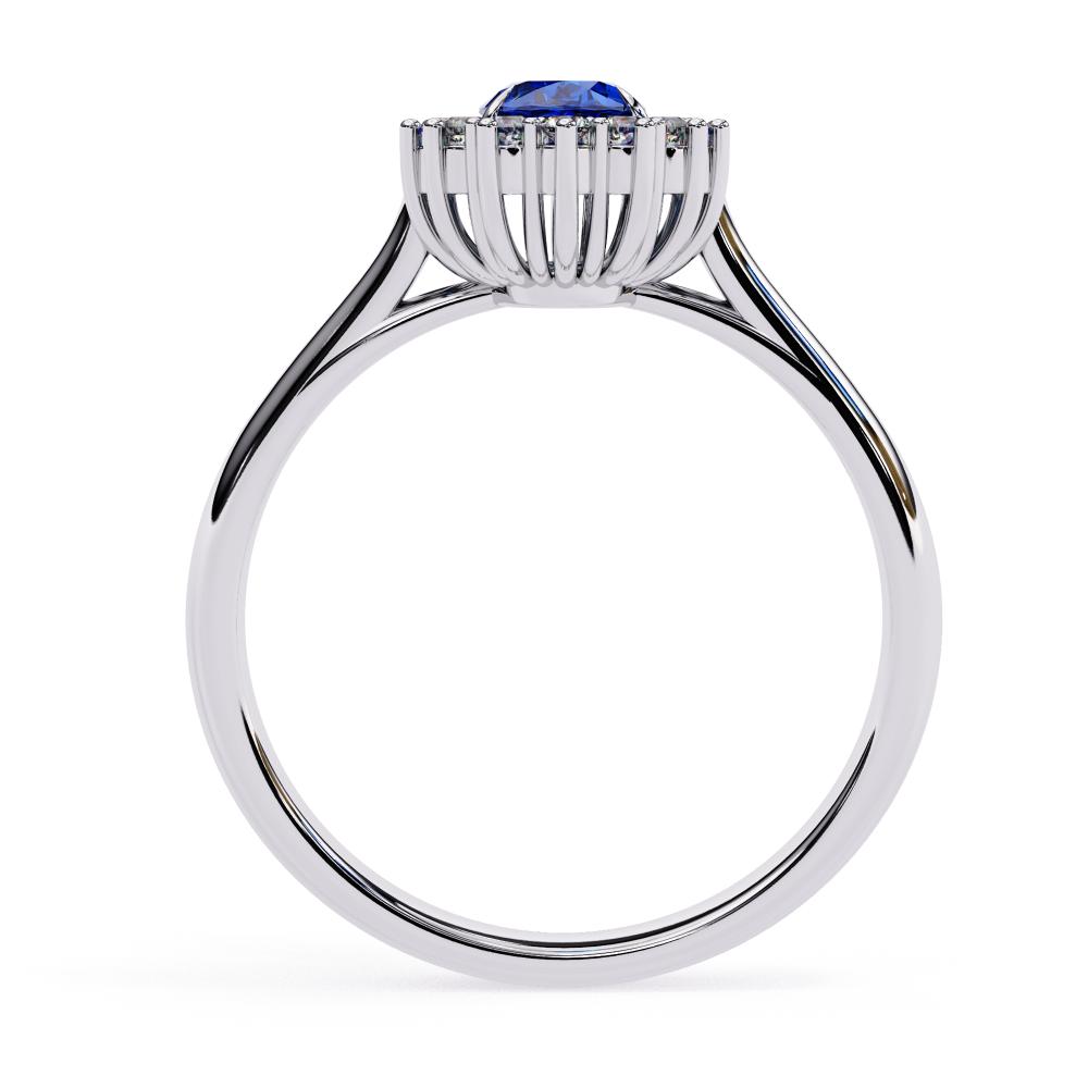 Oval blue sapphire and diamond halo engagement ring in Australia