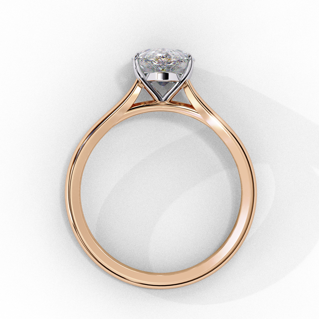 Solitaire diamond ring with Pear cut and polished rose gold finish