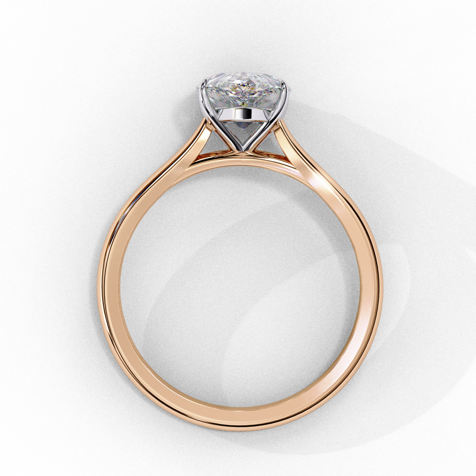 Solitaire diamond ring with Pear cut and polished rose gold finish