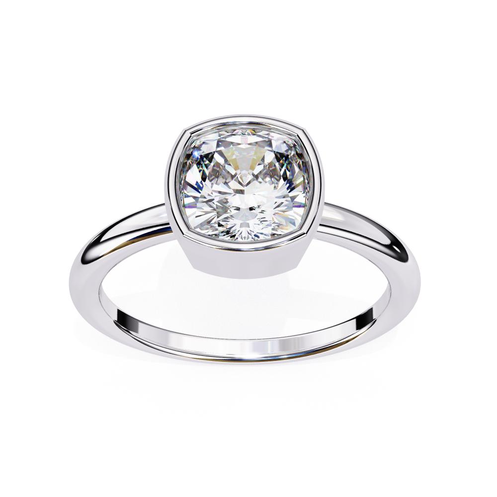Bezel Cushion Cut Solitaire Diamond Engagement Ring in White Gold