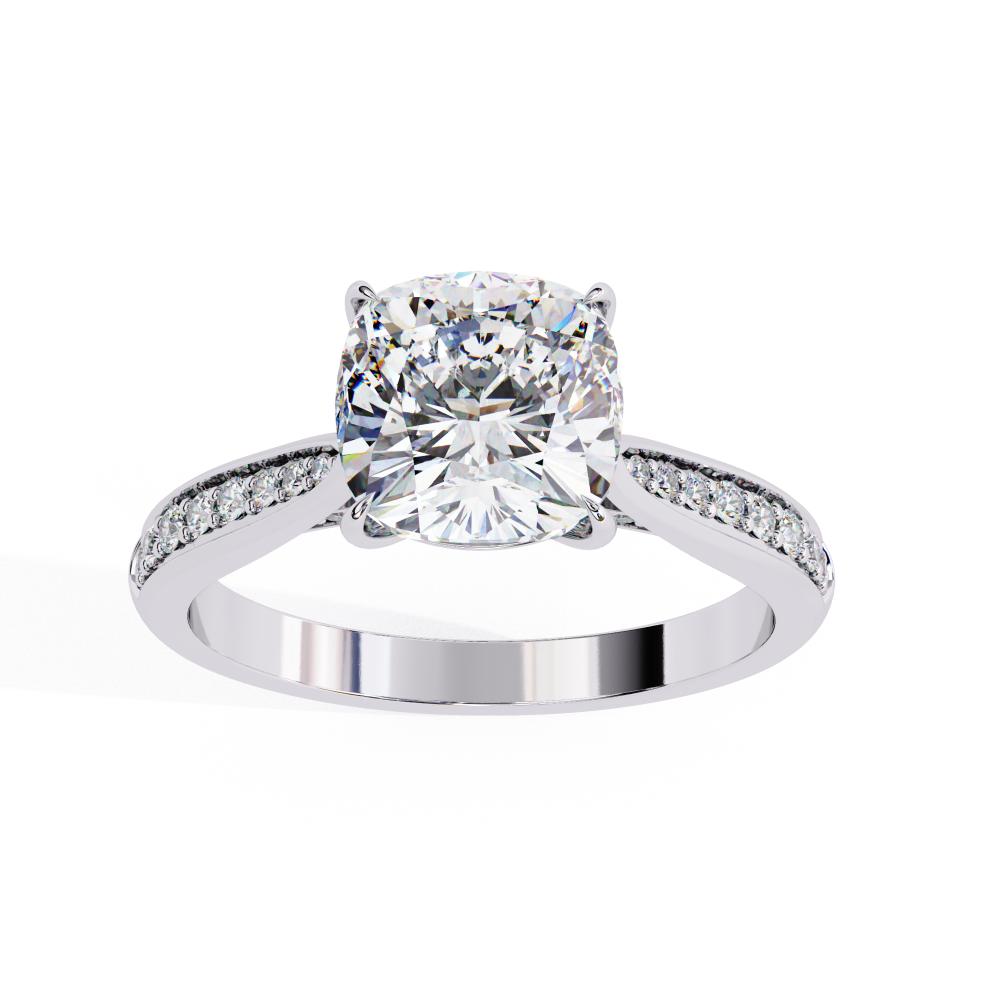 Cushion Cut Diamond Pavé Engagement Ring in Gold