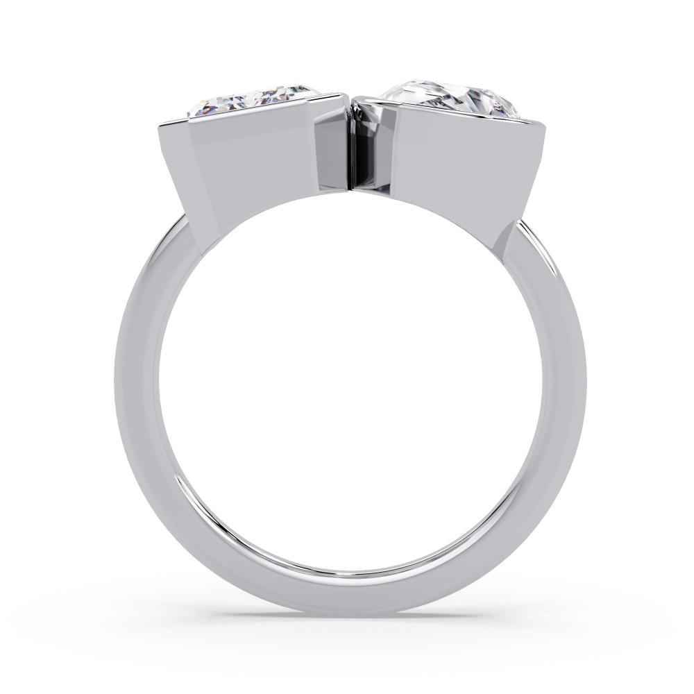 Modern white gold bezel Toi et Moi ring