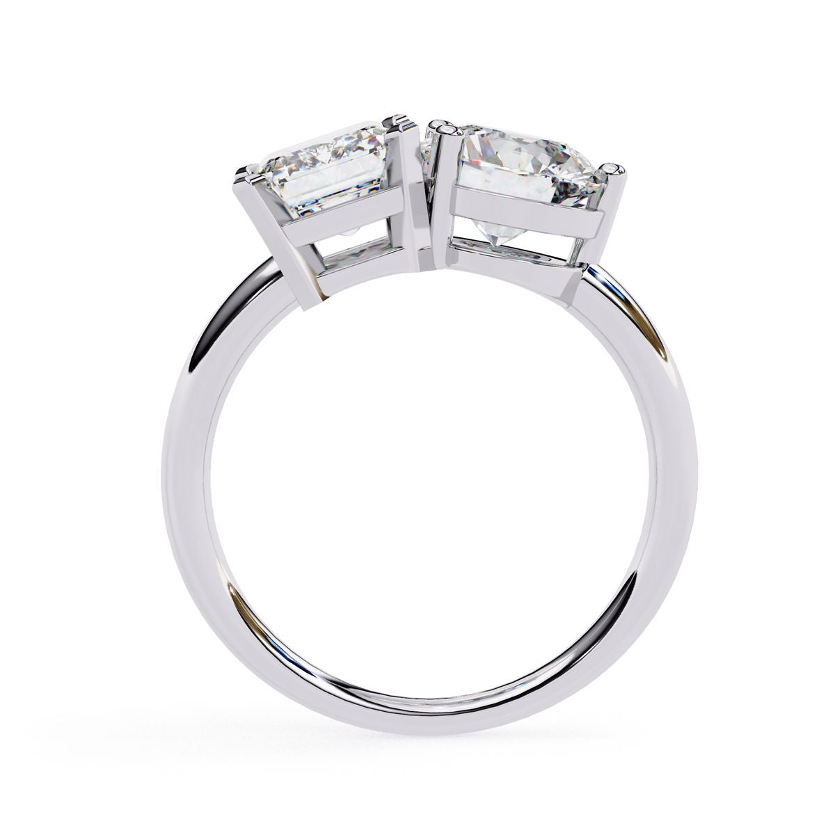 Affordable diamond Toi Et Moi engagement ring with emerald and round diamond