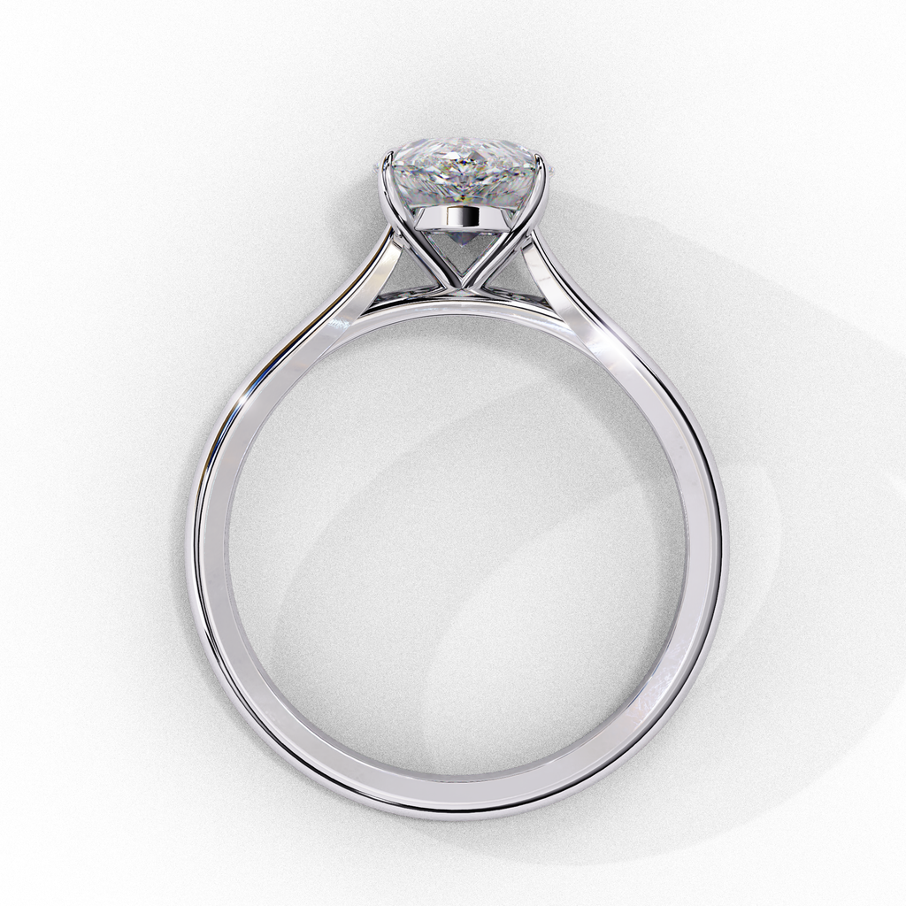 Solitaire diamond ring with Pear cut and polished white gold finish