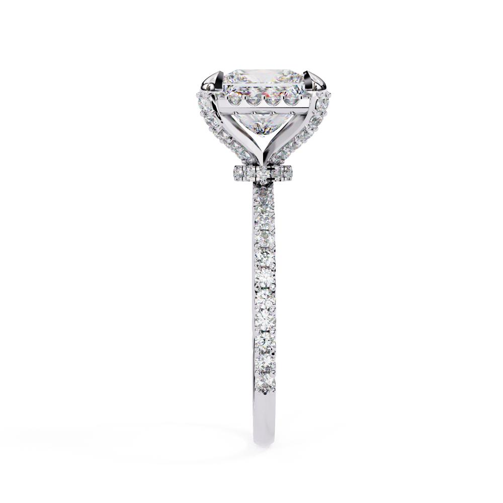 Princess-Cut with Pavé Round Diamond Halo Ring in Gold