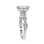 Elegant white gold Milgrain Cathedral engagement ring with radiant diamond