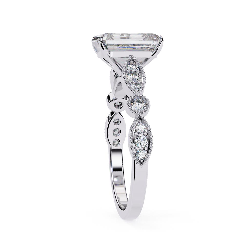 Elegant white gold Milgrain Cathedral engagement ring with radiant diamond