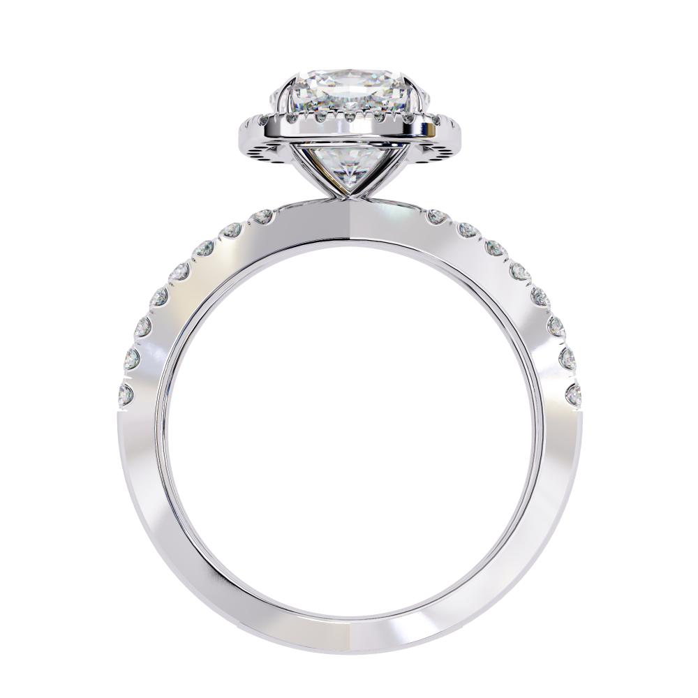 The Cushion Halo Crossover Engagement Ring in Gold