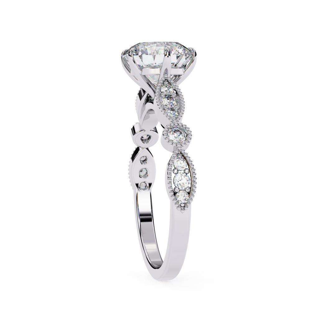 White Gold Milgrain Cathedral engagement ring with solitaire diamond