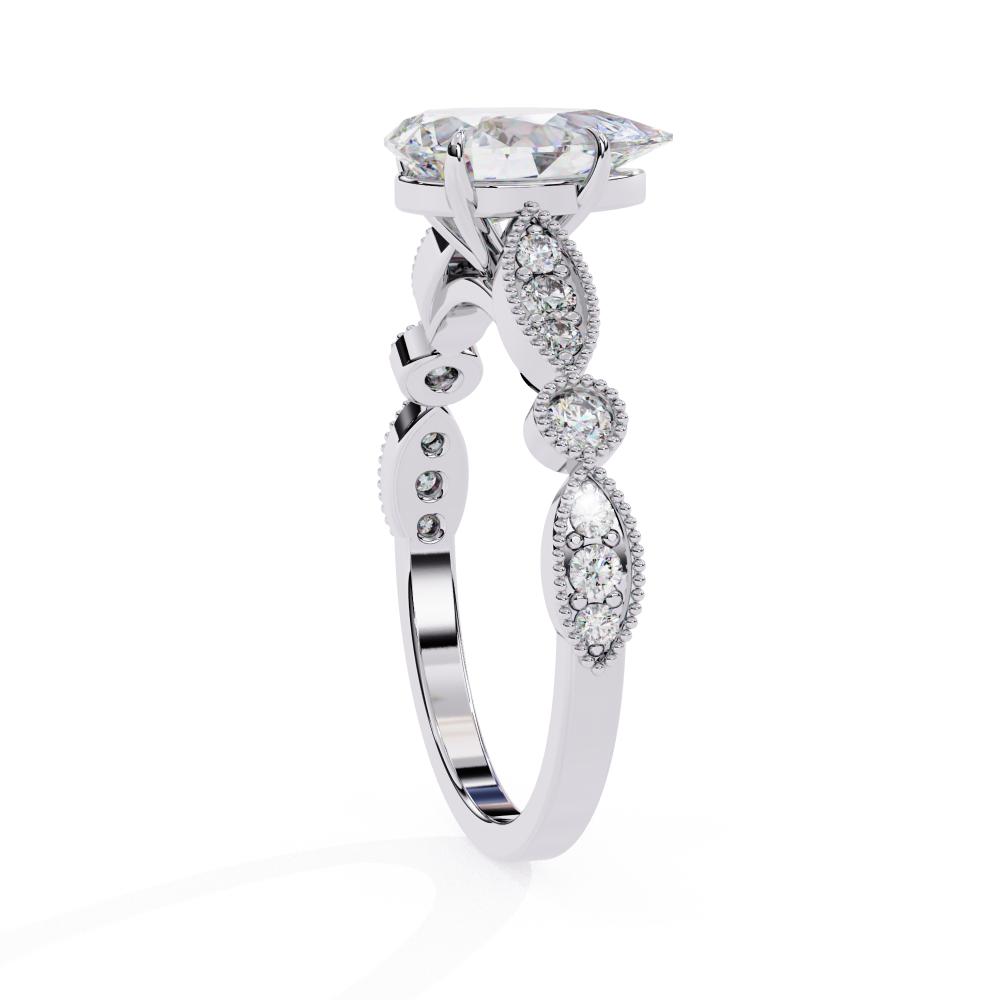 Elegant white gold Milgrain Cathedral engagement ring with pear diamond