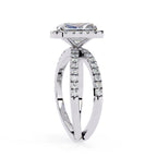 Elegant white gold engagement ring with emerald diamond