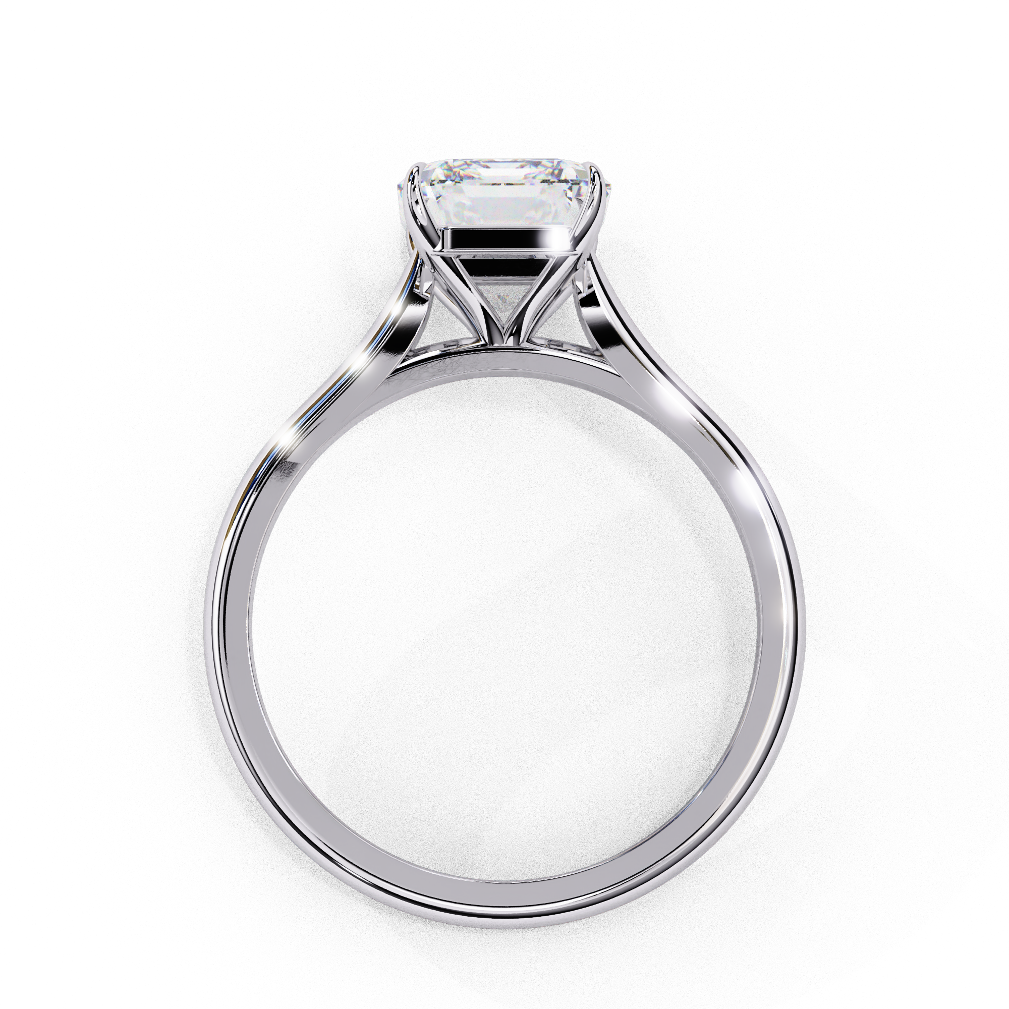 Solitaire diamond ring with Emerald cut and polished white gold finish