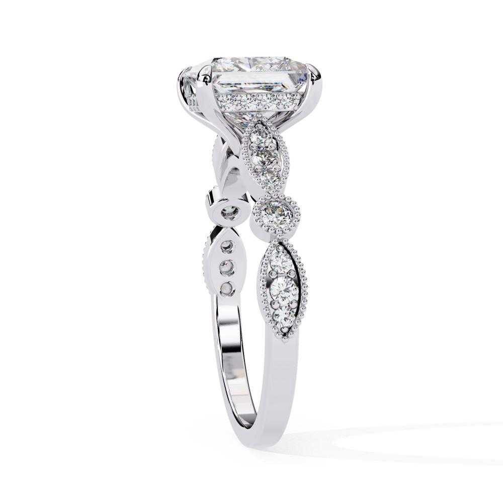 Elegant white gold Milgrain Cathedral engagement ring with princess diamond