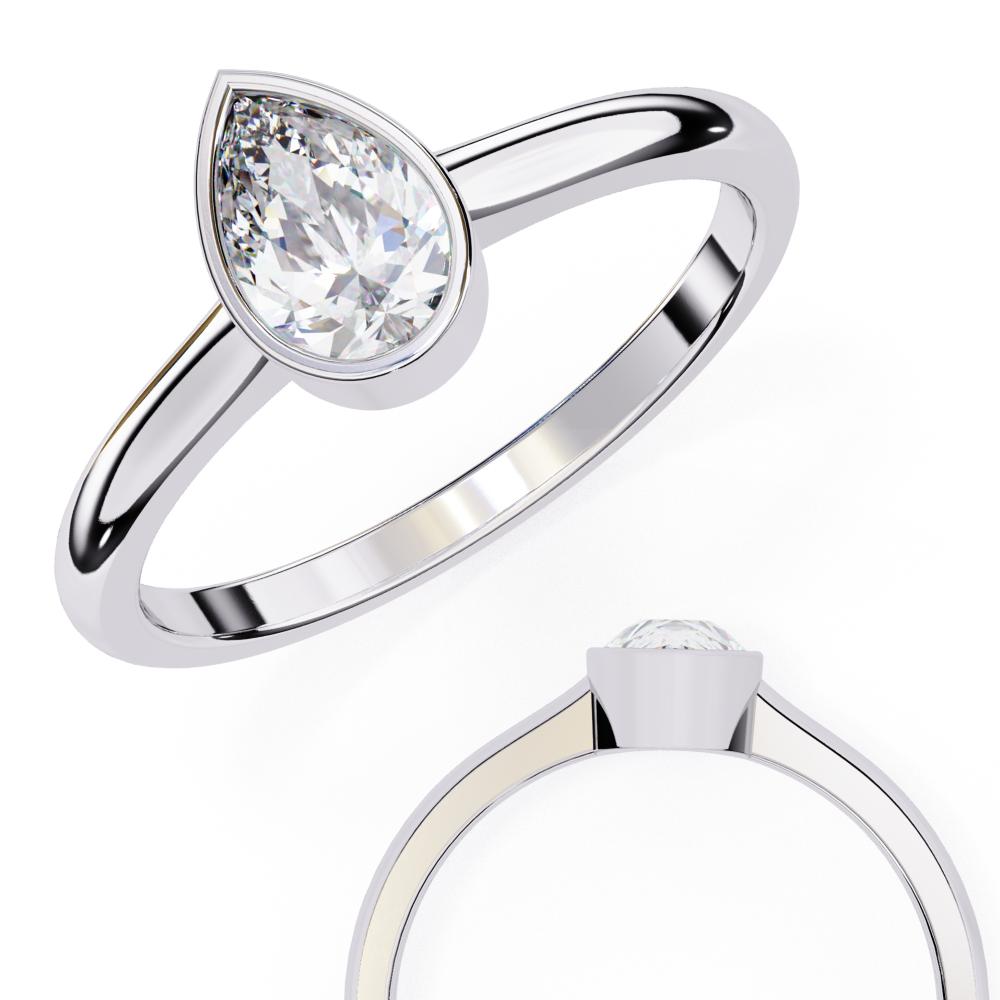 Lab GrownBezel Pear Shape Solitaire Diamond Engagement Ring in White Gold