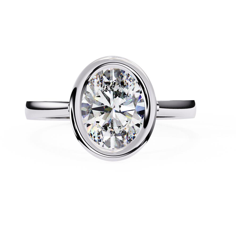 Bezel Floating Oval Solitaire Diamond Ring in White Gold