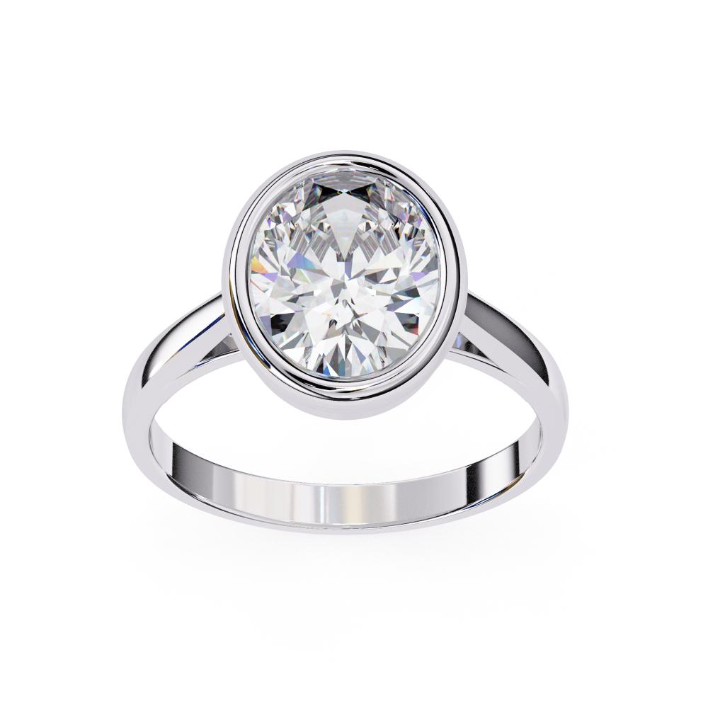 White Gold oval diamond bezel-set solitaire engagement ring