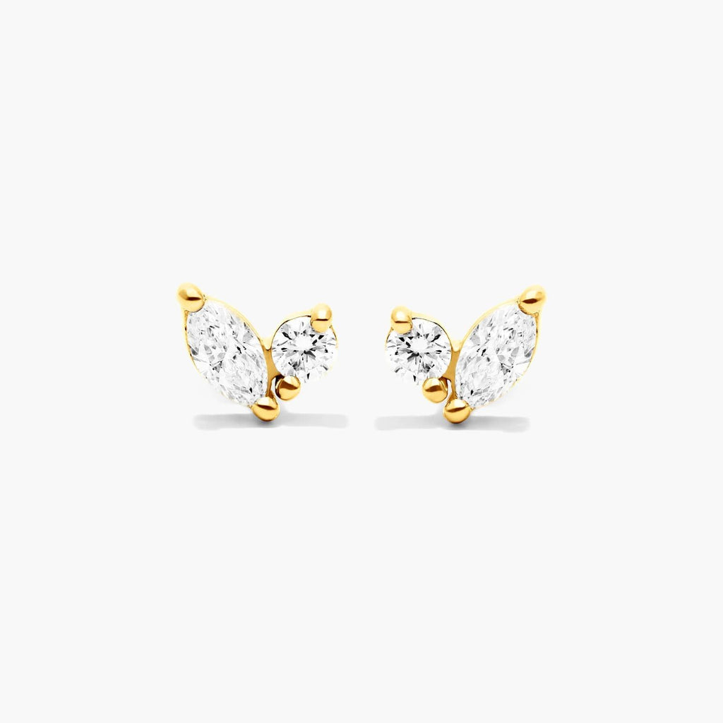 Marquise and round diamond stud earrings in gold