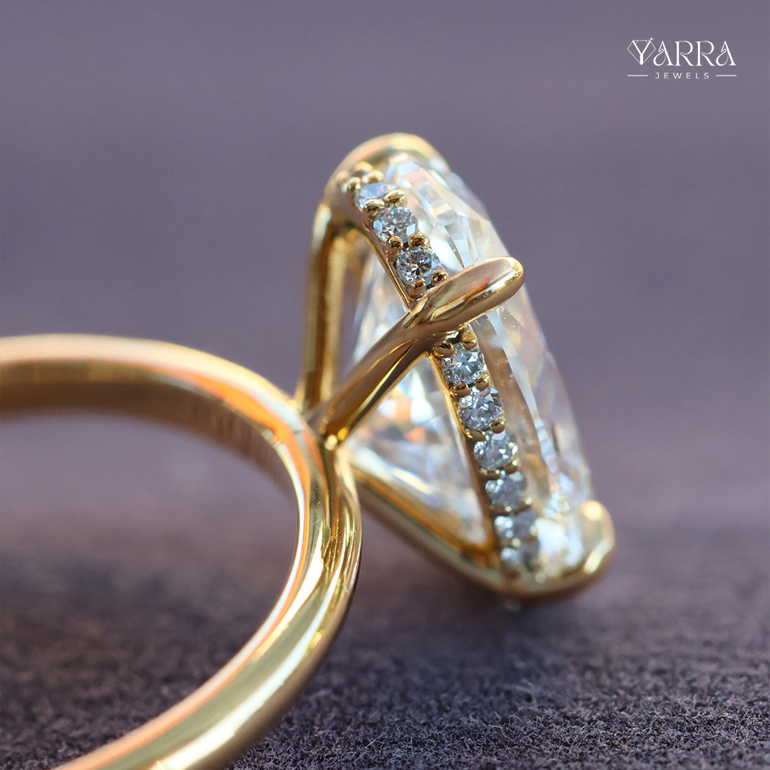 Oval Cut Diamond with Hidden Halo Solitaire Ring in Gold
