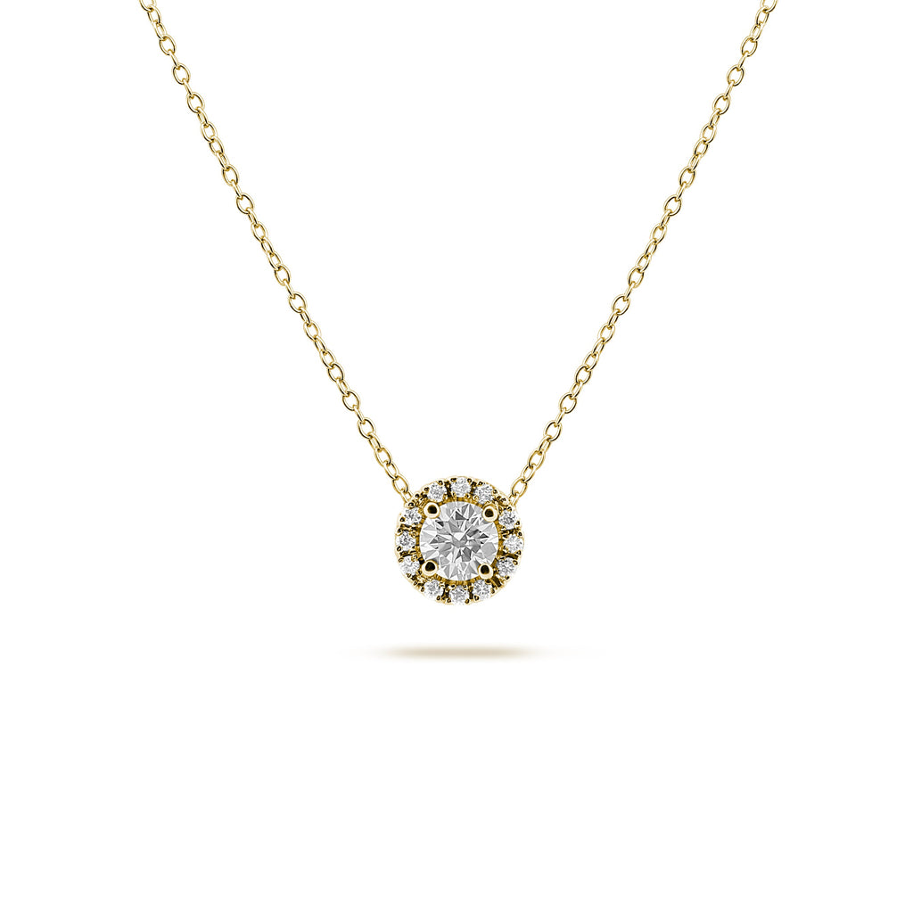 Classic Round halo diamond pendant in gold