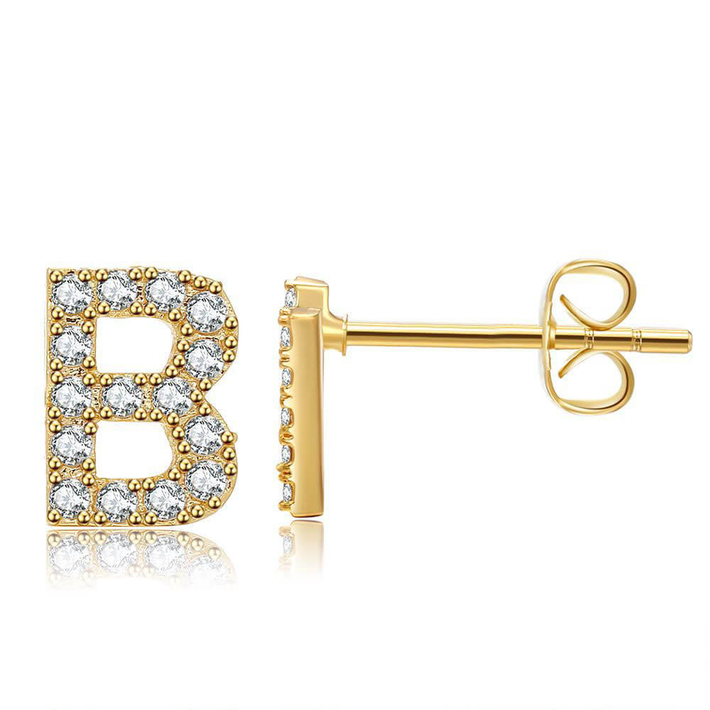 Letter B Initial Diamond Stud Earrings in Gold