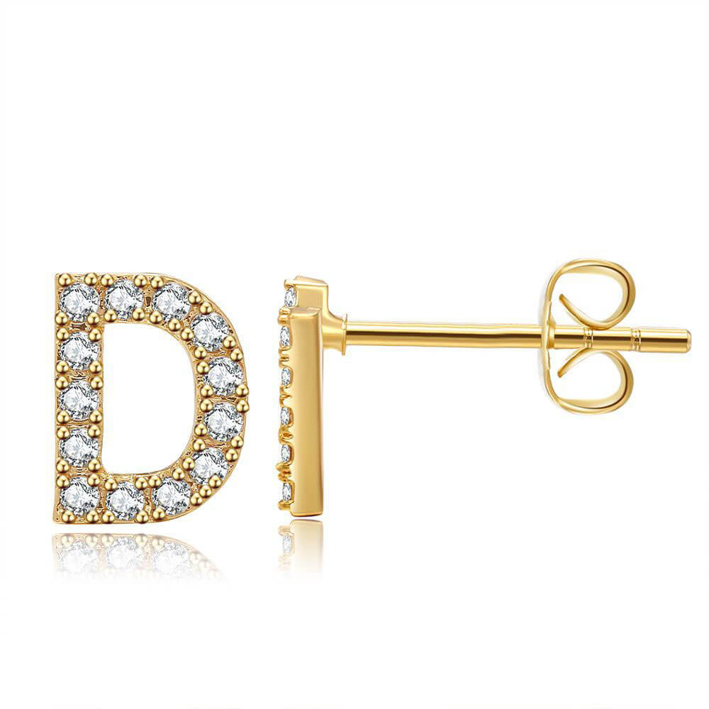 Letter D Initial Diamond Stud Earrings in Gold