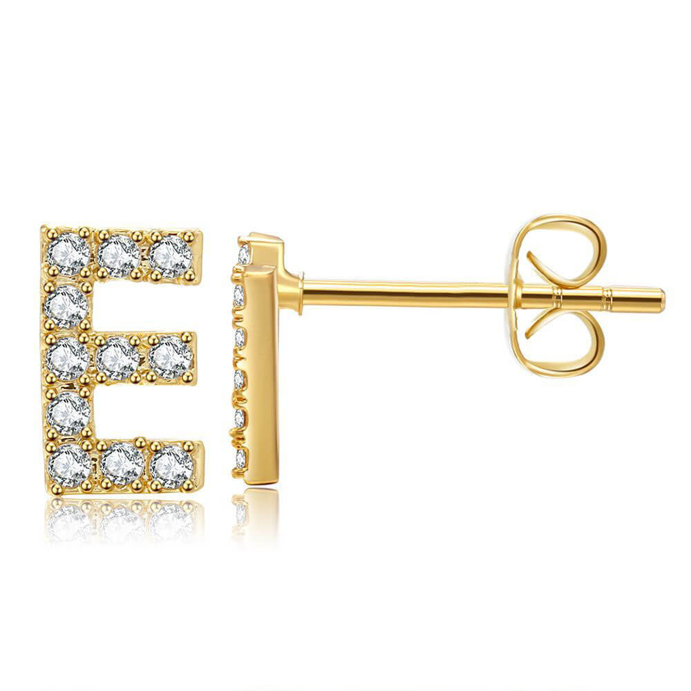 Letter E Initial Diamond Stud Earrings in Gold