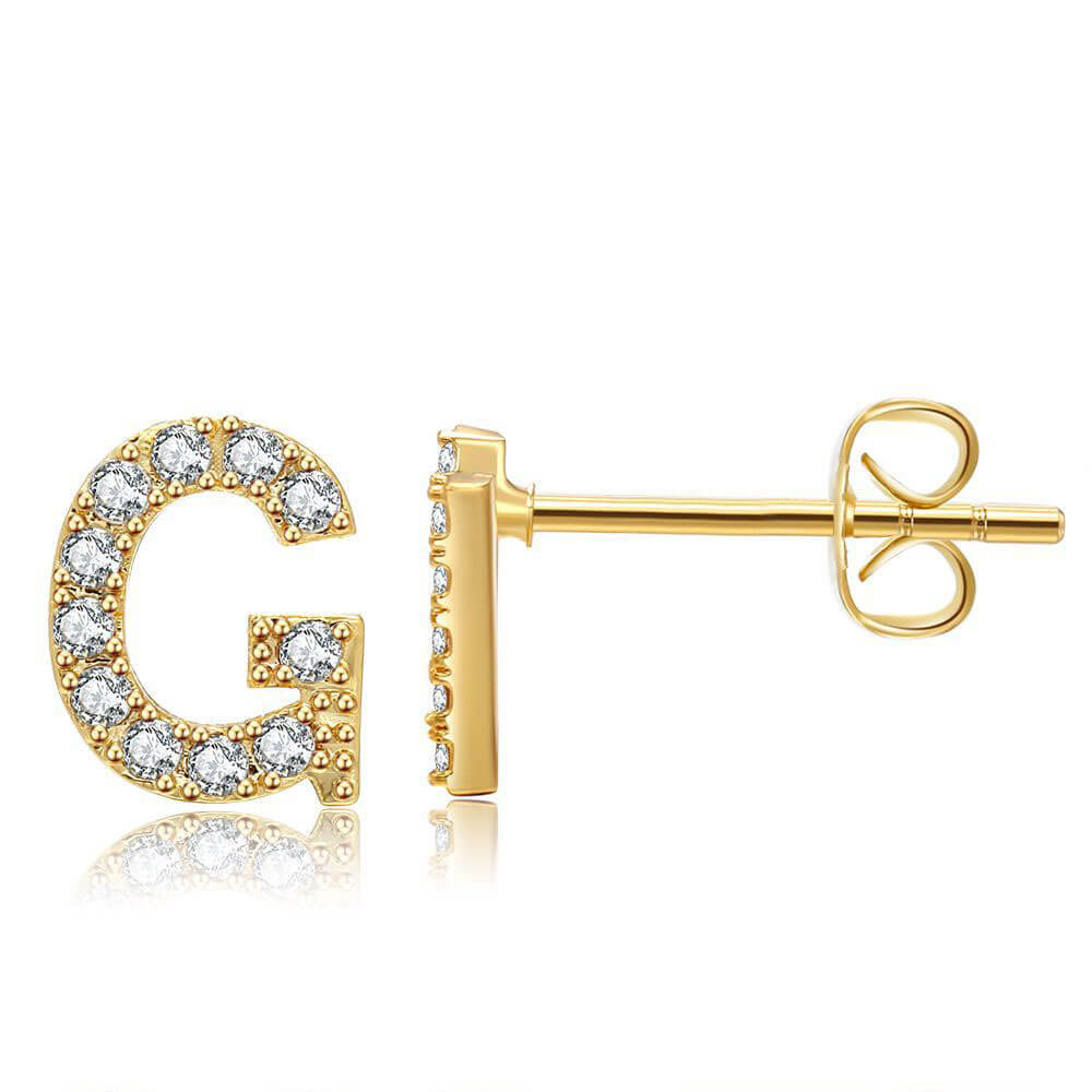 Pavé Letter M Initial Diamond Gold Stud Earrings