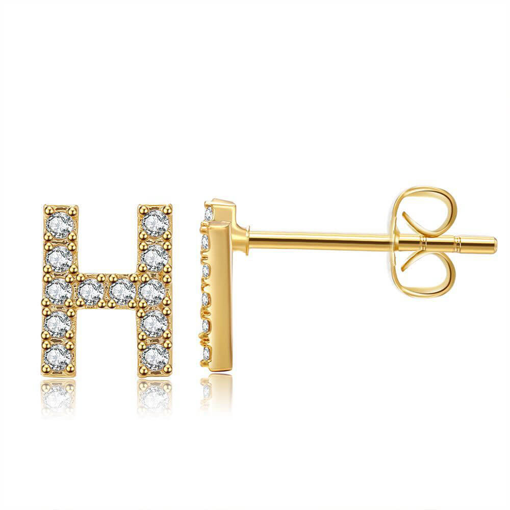 Letter H Initial Diamond Stud Earrings in Gold